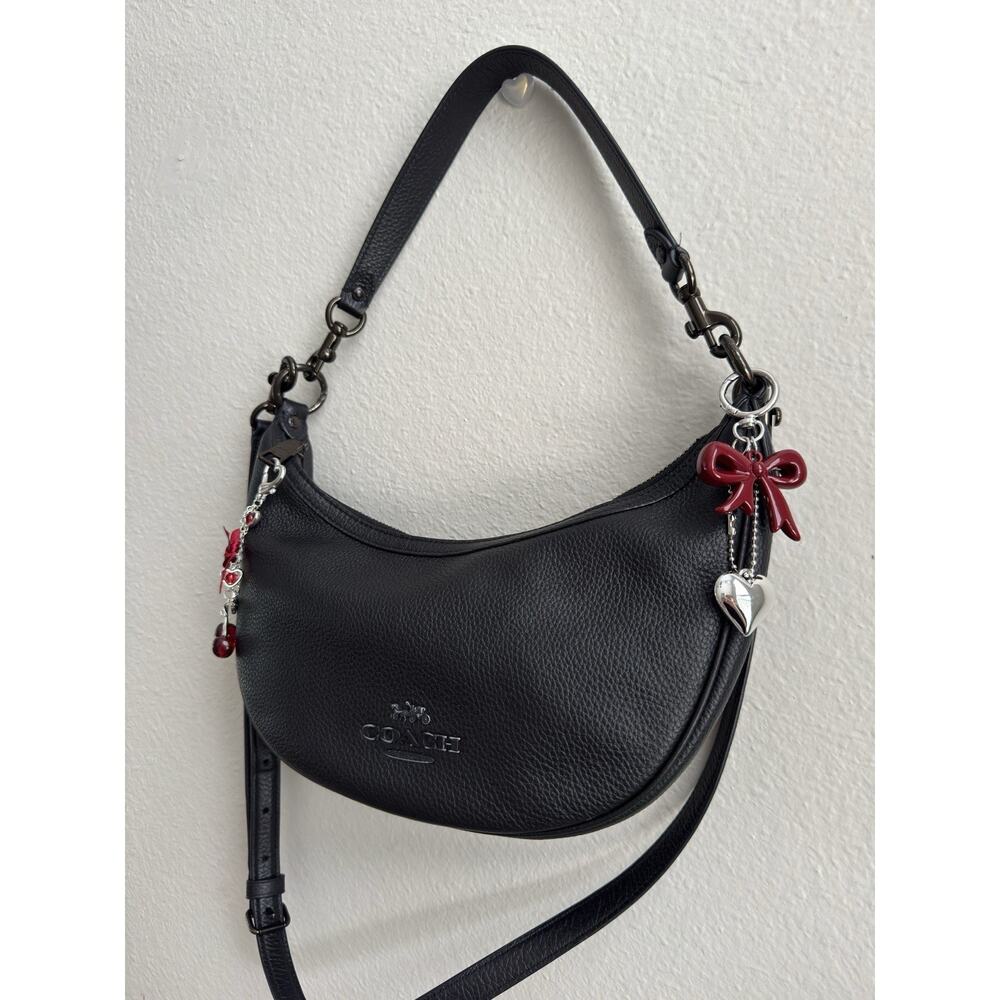 Coach Aria Black Leather Half Moon Crossbody Hobo Shoulder Bag Purse - Picture 4 of 16